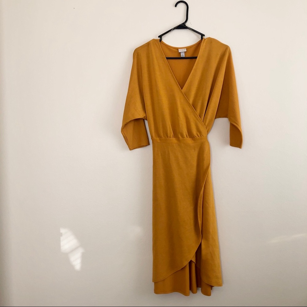 Mustard Yellow Wrap Dress - Picture 2 of 10